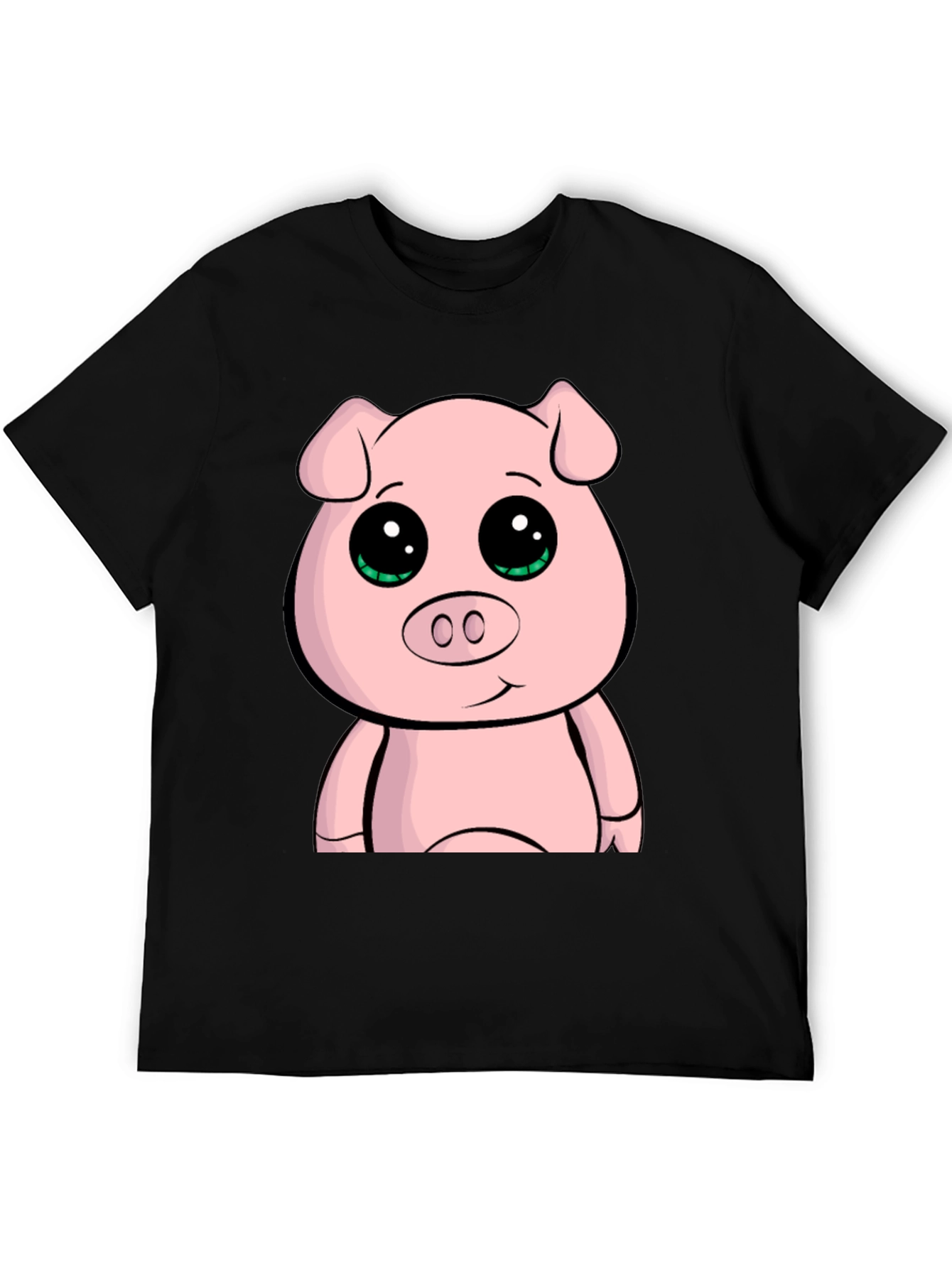 Cute Cartoon Pig Graphic Tee - Black Casual T-Shirt