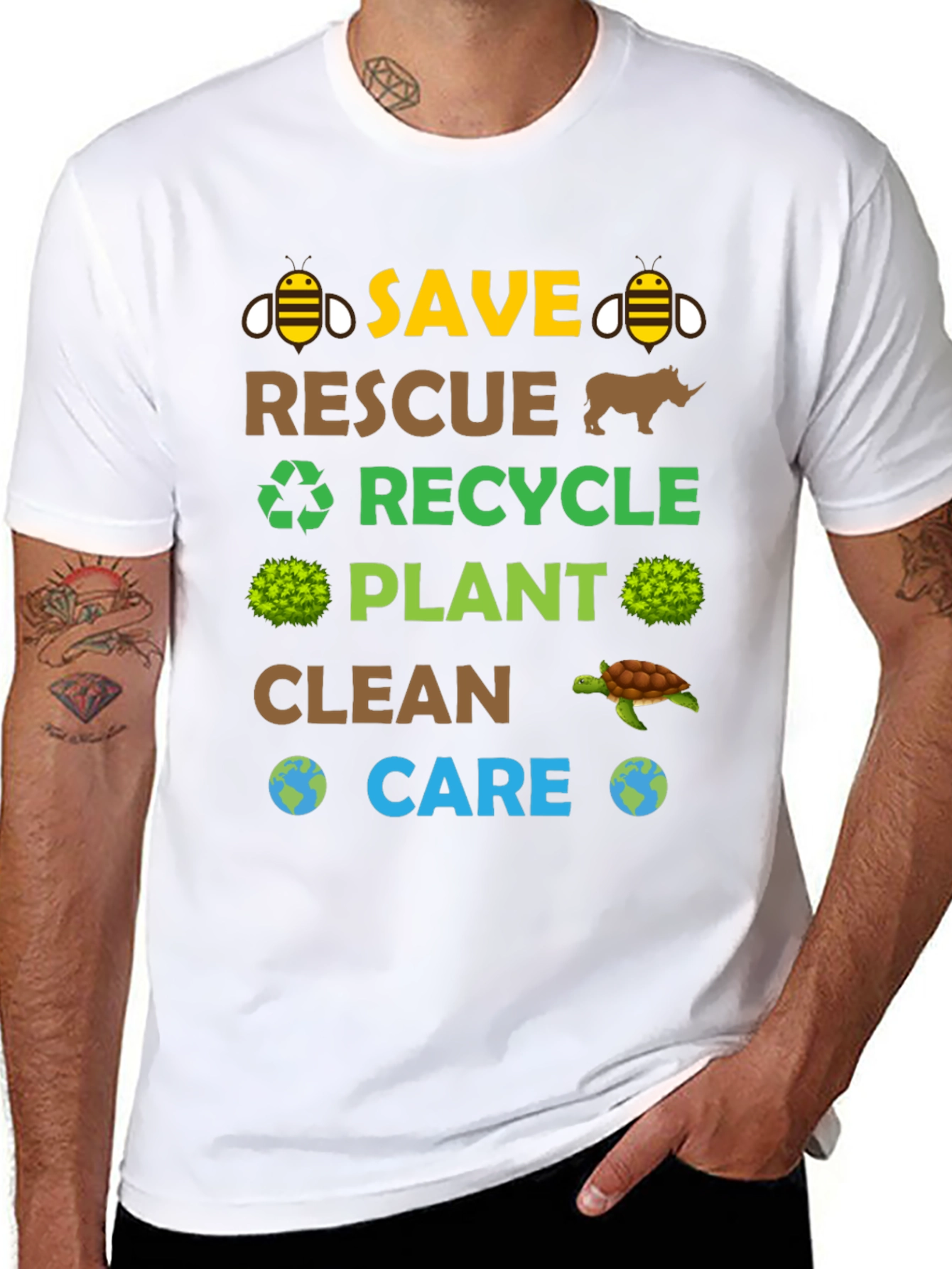 Eco-Friendly Graphic Tee: Save Rescue Recycle