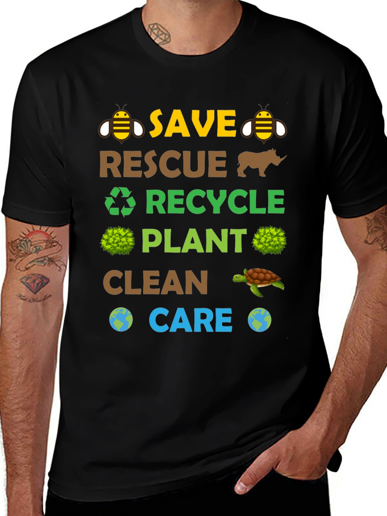 Eco-Friendly Graphic Tee: Save Rescue Recycle