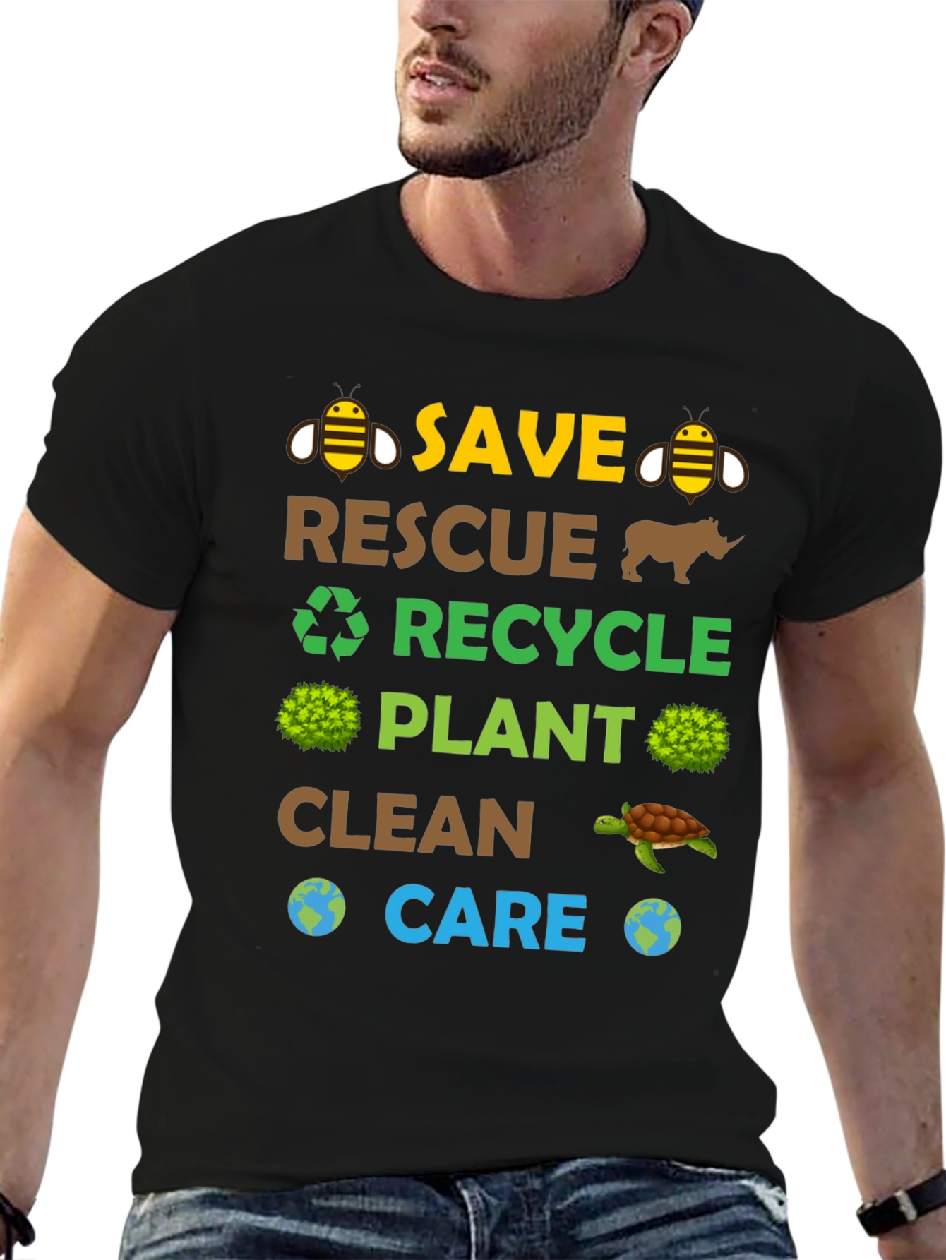 Eco-Friendly Graphic Tee: Save Rescue Recycle