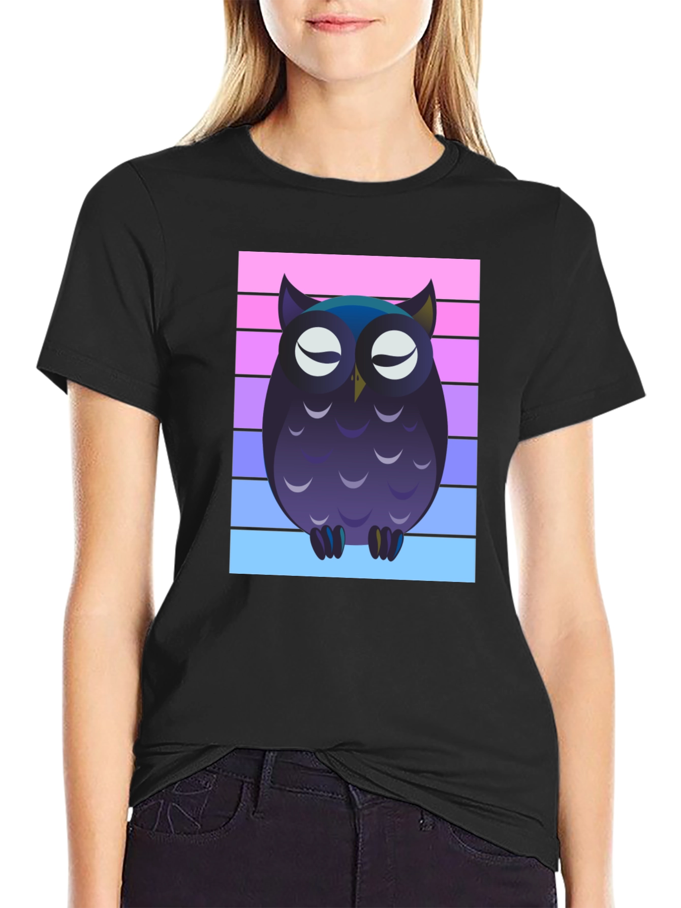 Owl Graphic Tee - Striped Background