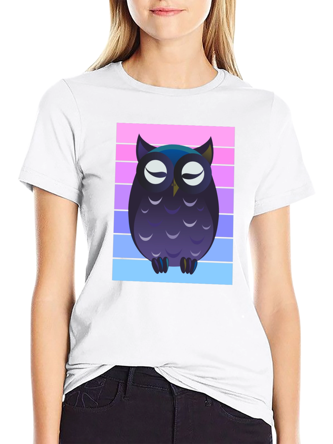 Owl Graphic Tee - Striped Background