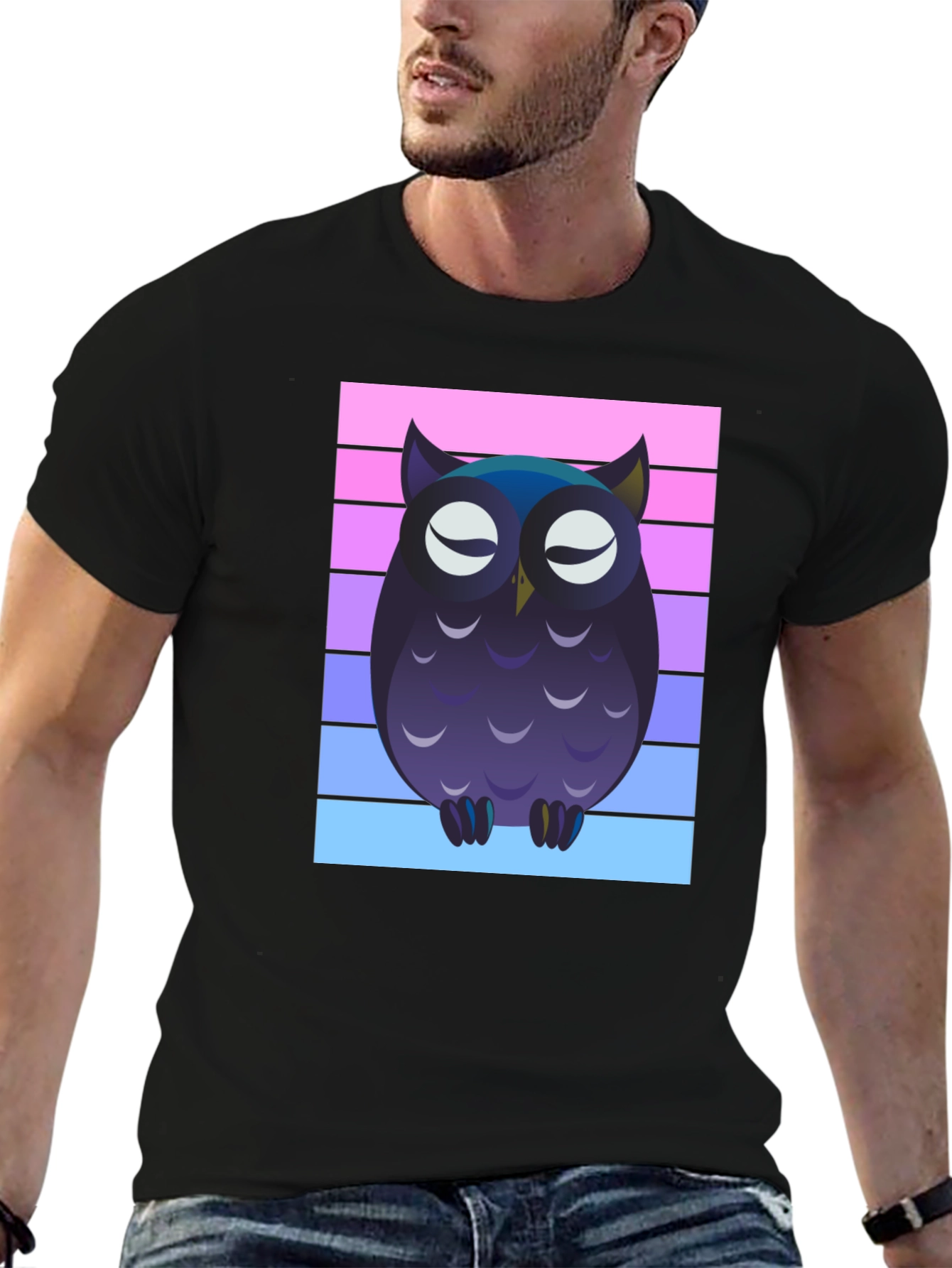 Owl Graphic Tee - Striped Background
