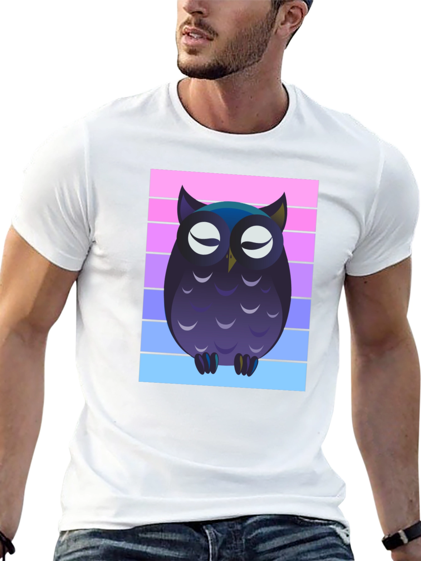 Owl Graphic Tee - Striped Background