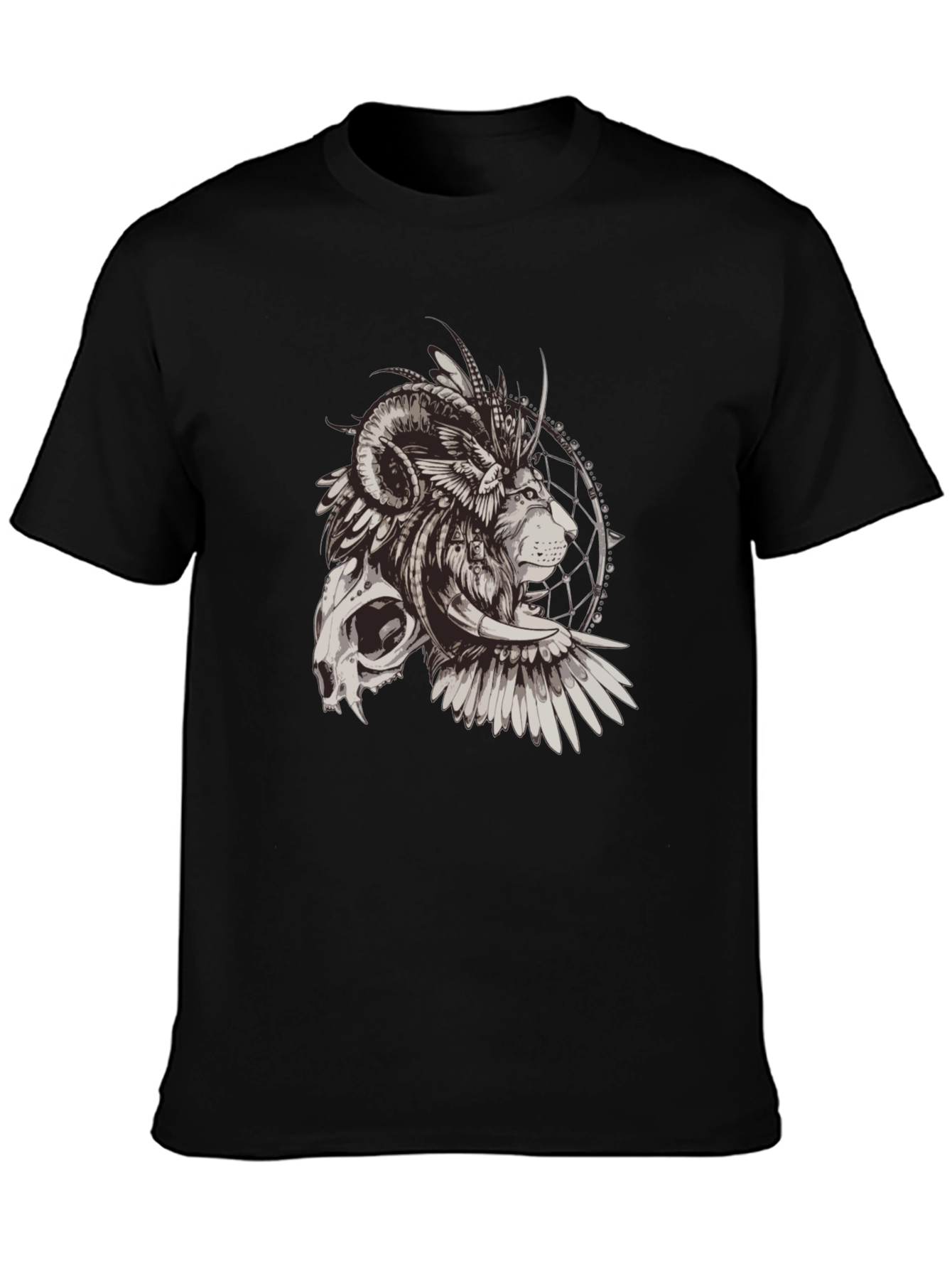 Skull Lion Dreamcatcher Graphic Tee - Mens Black T-Shirt