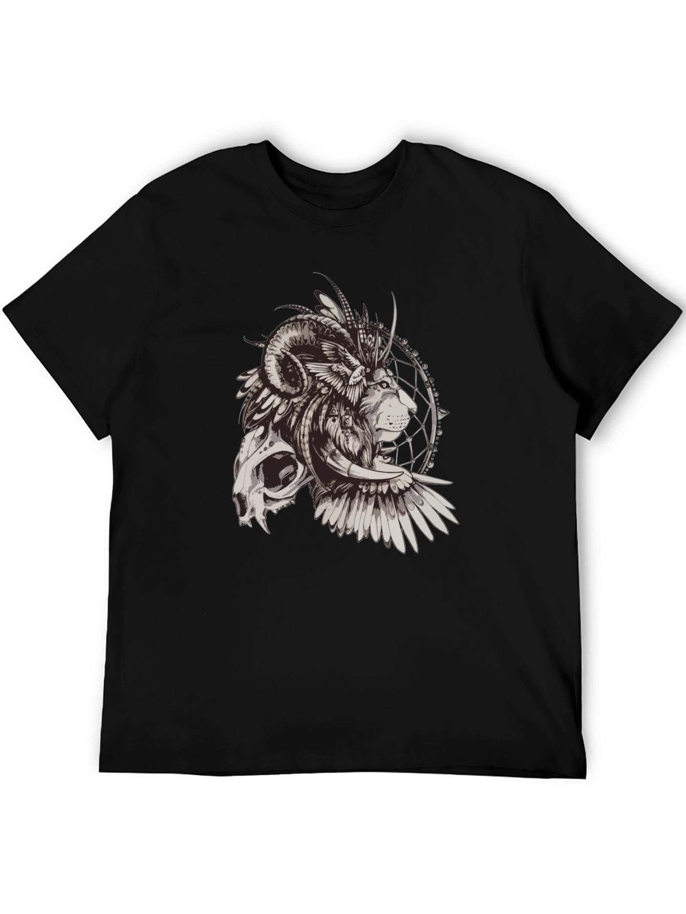 Skull Lion Dreamcatcher Graphic Tee - Mens Black T-Shirt