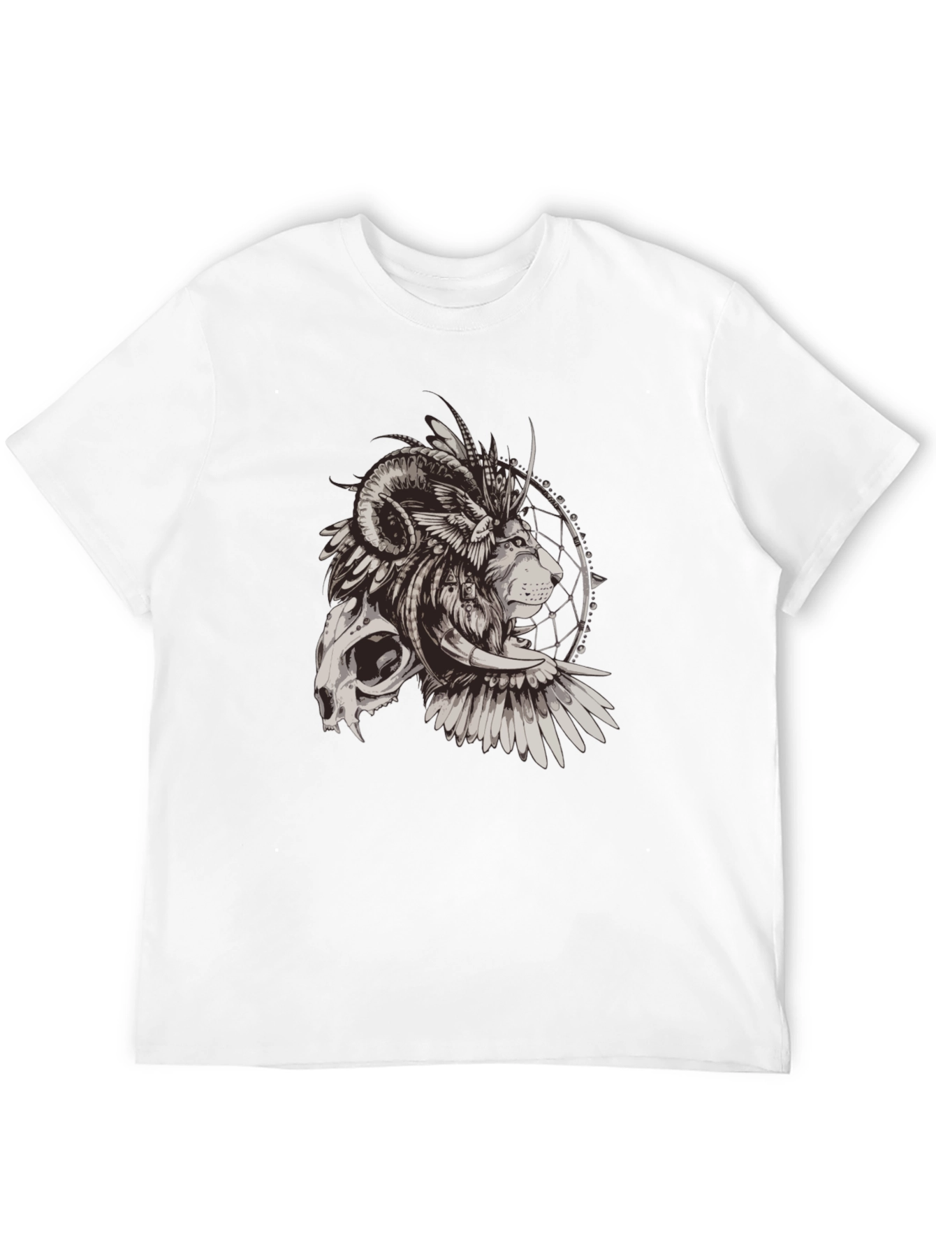 Skull Lion Dreamcatcher Graphic Tee - Mens Black T-Shirt