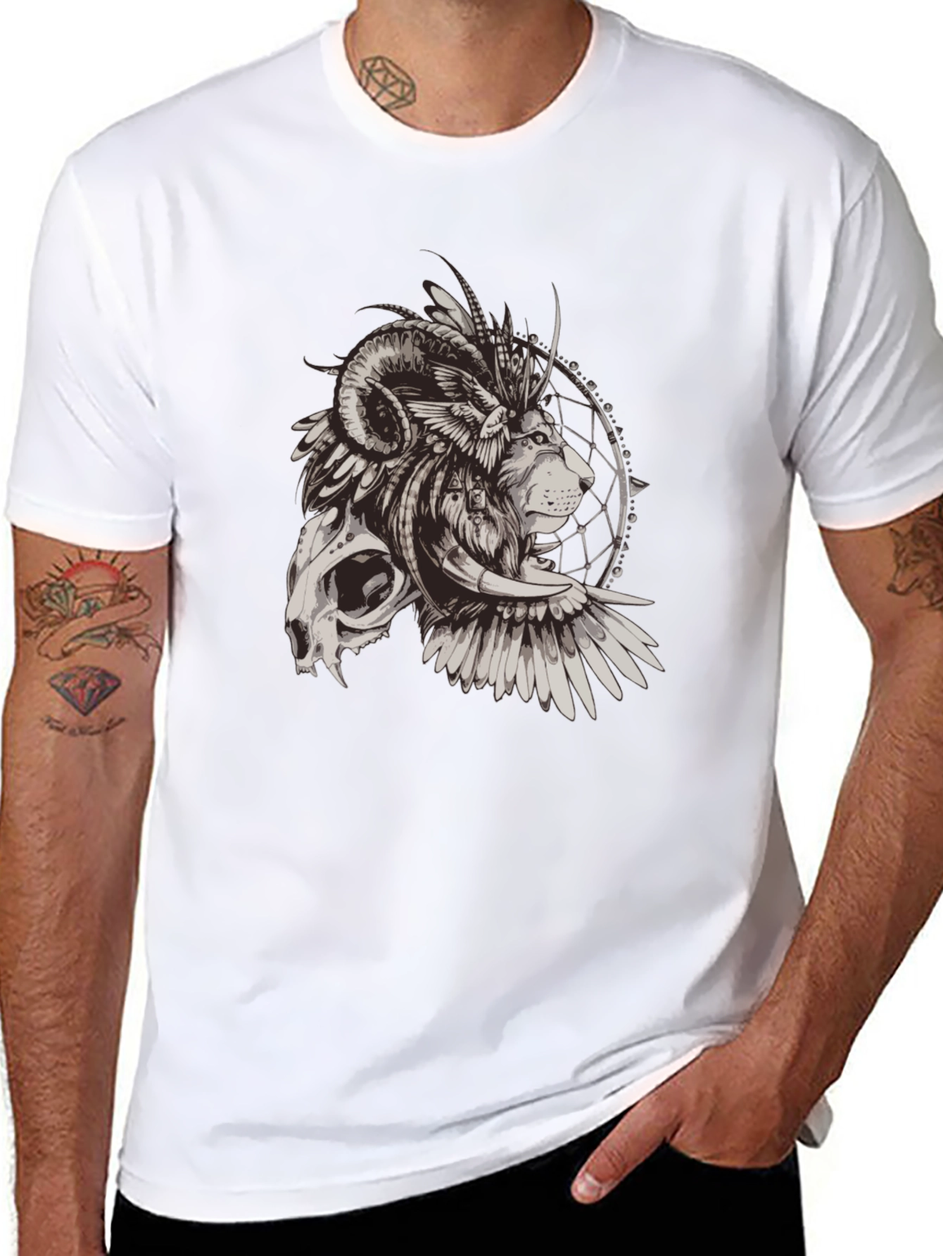 Skull Lion Dreamcatcher Graphic Tee - Mens Black T-Shirt