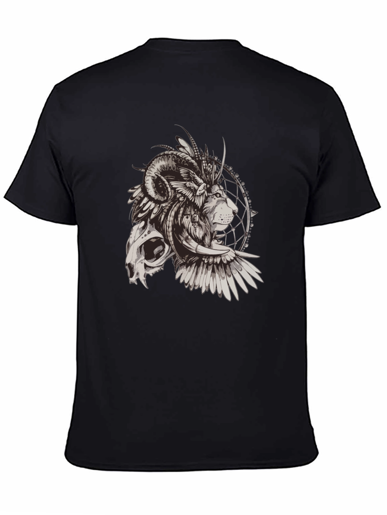Skull Lion Dreamcatcher Graphic Tee - Mens Black T-Shirt