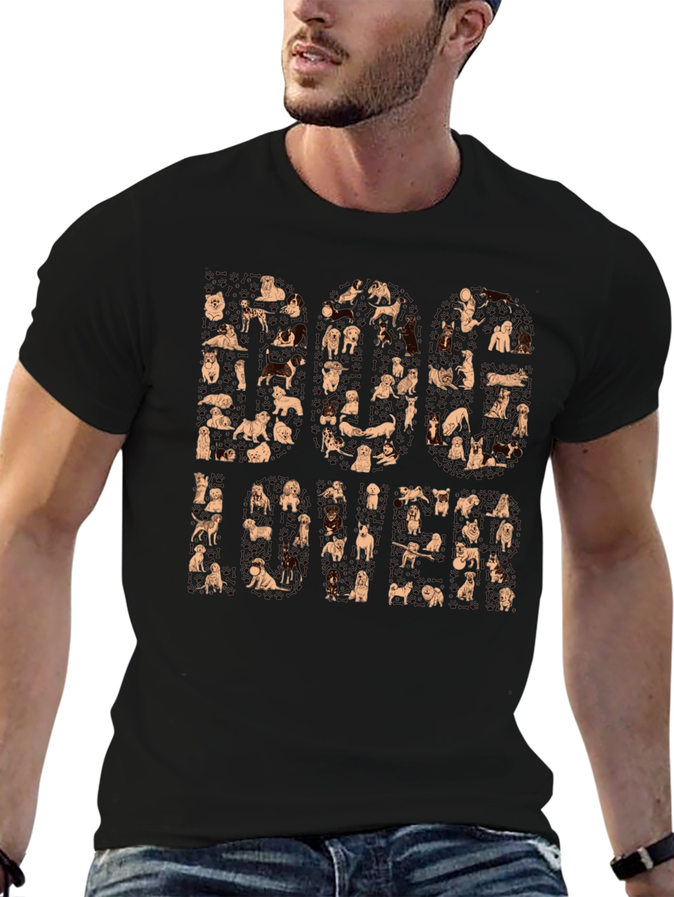 Dog Breed Print Black T-Shirt