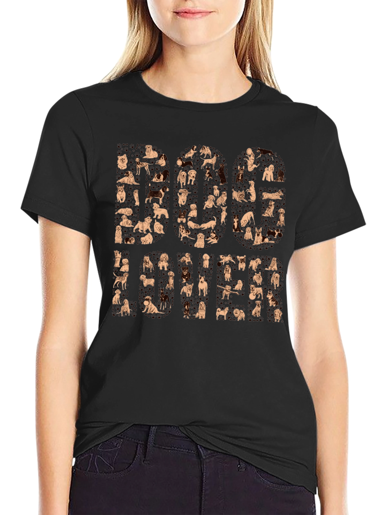 Dog Breed Print Black T-Shirt