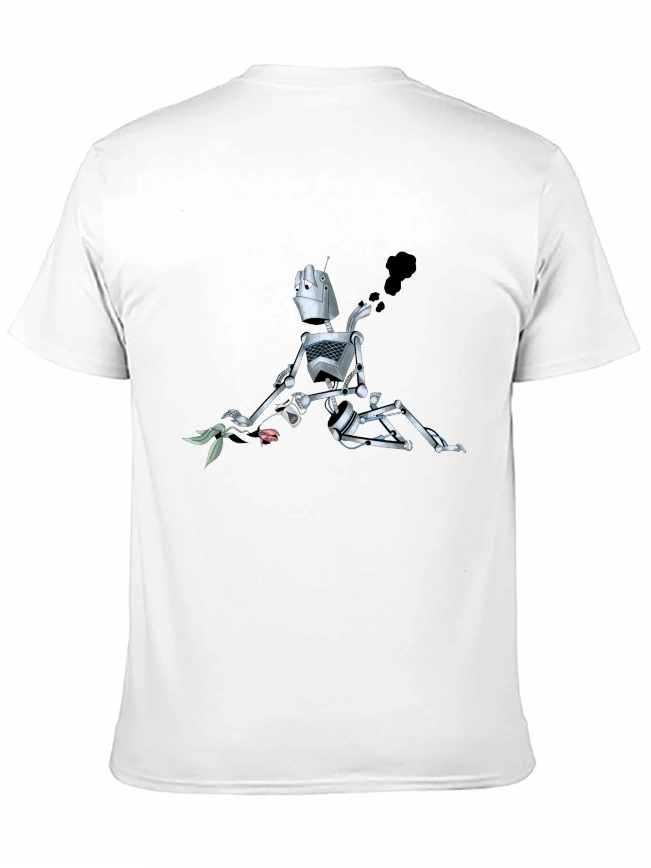 Robot with Flower Graphic Tee - Black