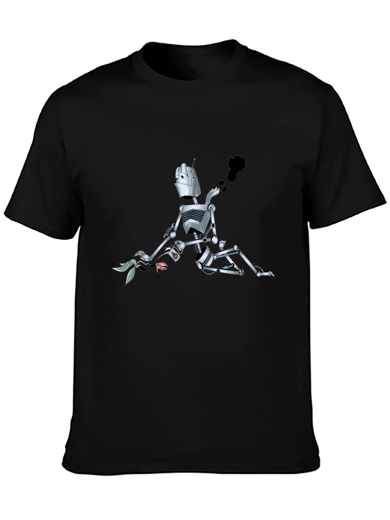 Robot with Flower Graphic Tee - Black