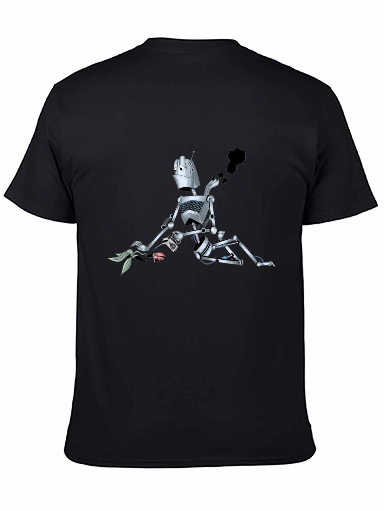 Robot with Flower Graphic Tee - Black