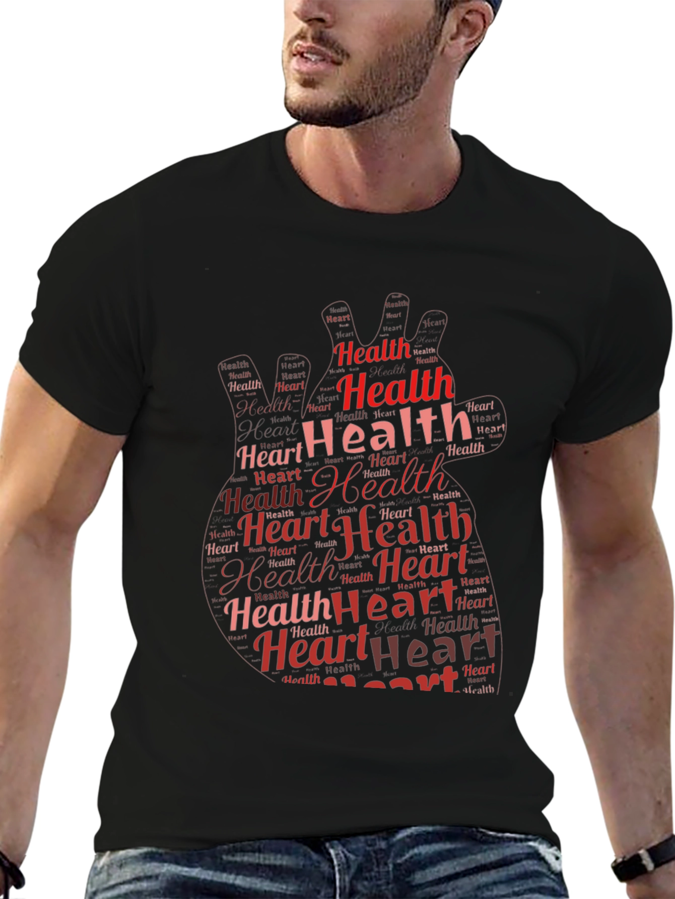 Heart Health Graphic Print Black T-Shirt