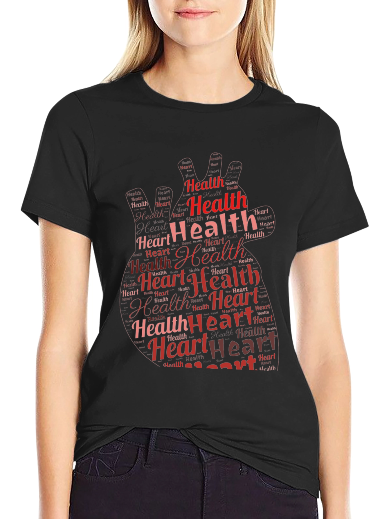 Heart Health Graphic Print Black T-Shirt