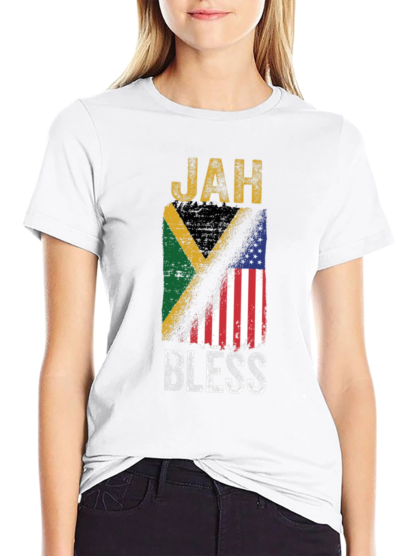 Jah Bless Jamaica USA Flag T-Shirt