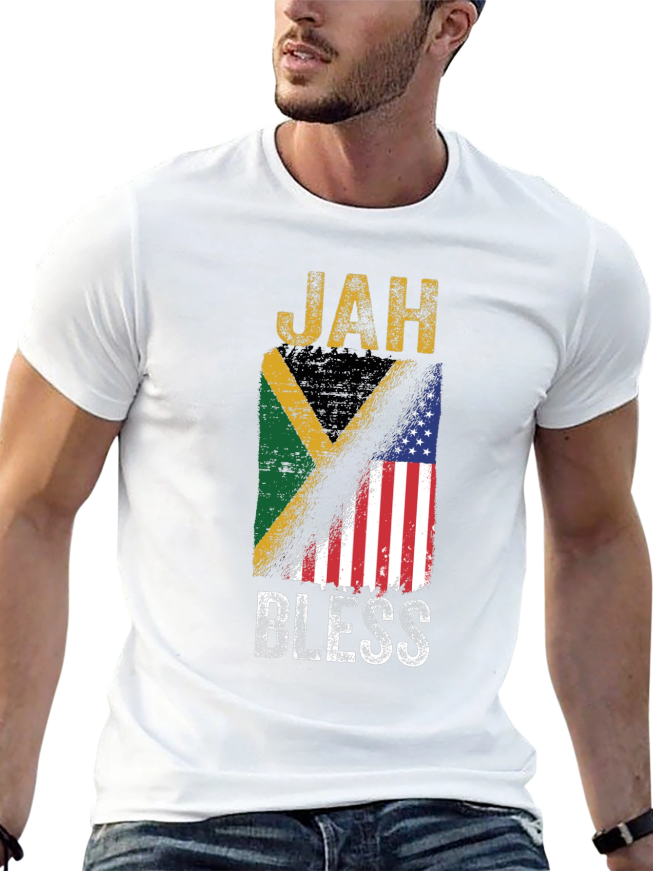 Jah Bless Jamaica USA Flag T-Shirt