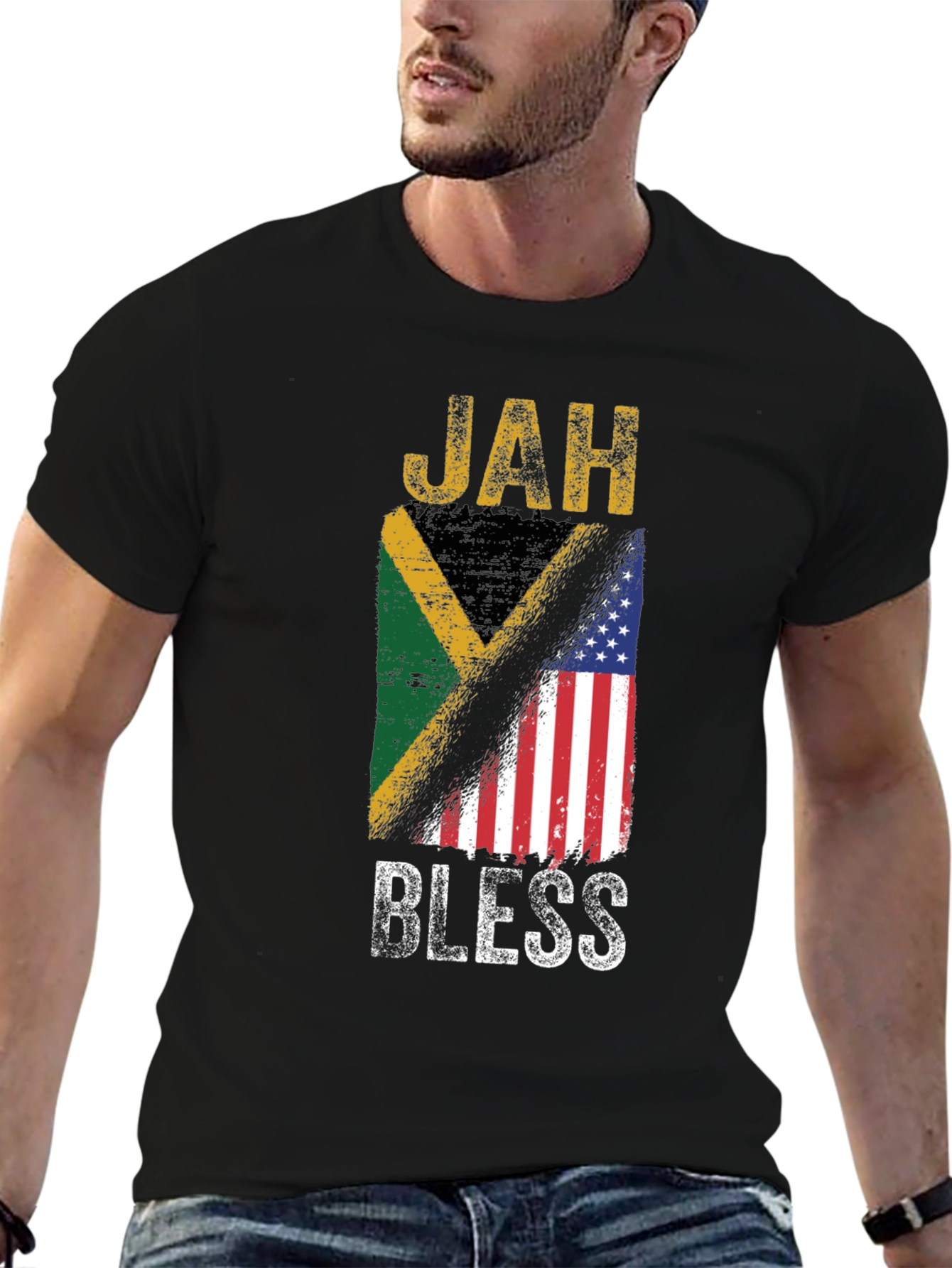 Jah Bless Jamaica USA Flag T-Shirt