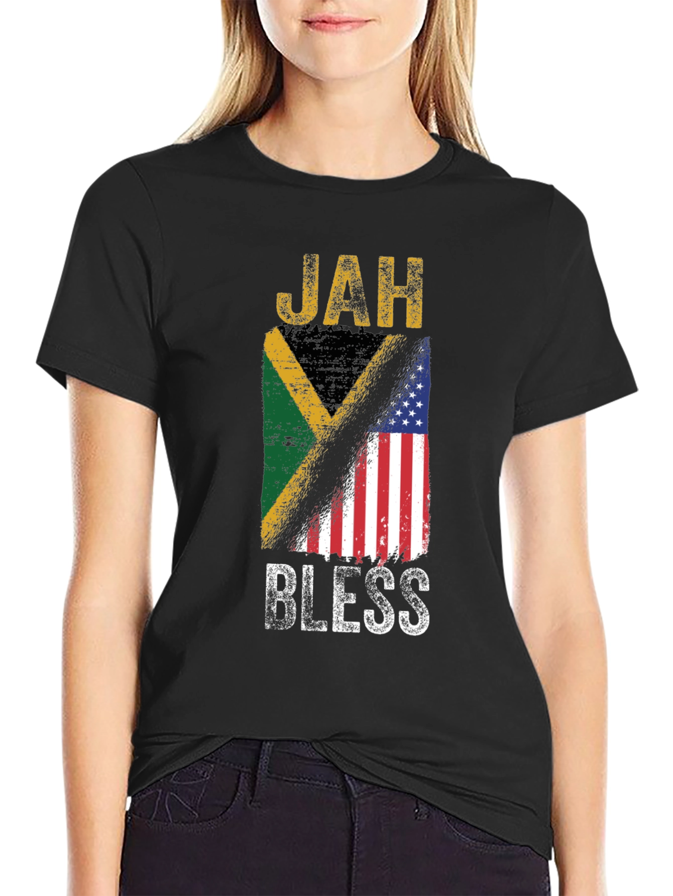 Jah Bless Jamaica USA Flag T-Shirt