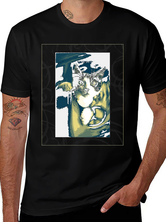 Cat Portrait Graphic Tee - Unisex Black Cotton T-Shirt