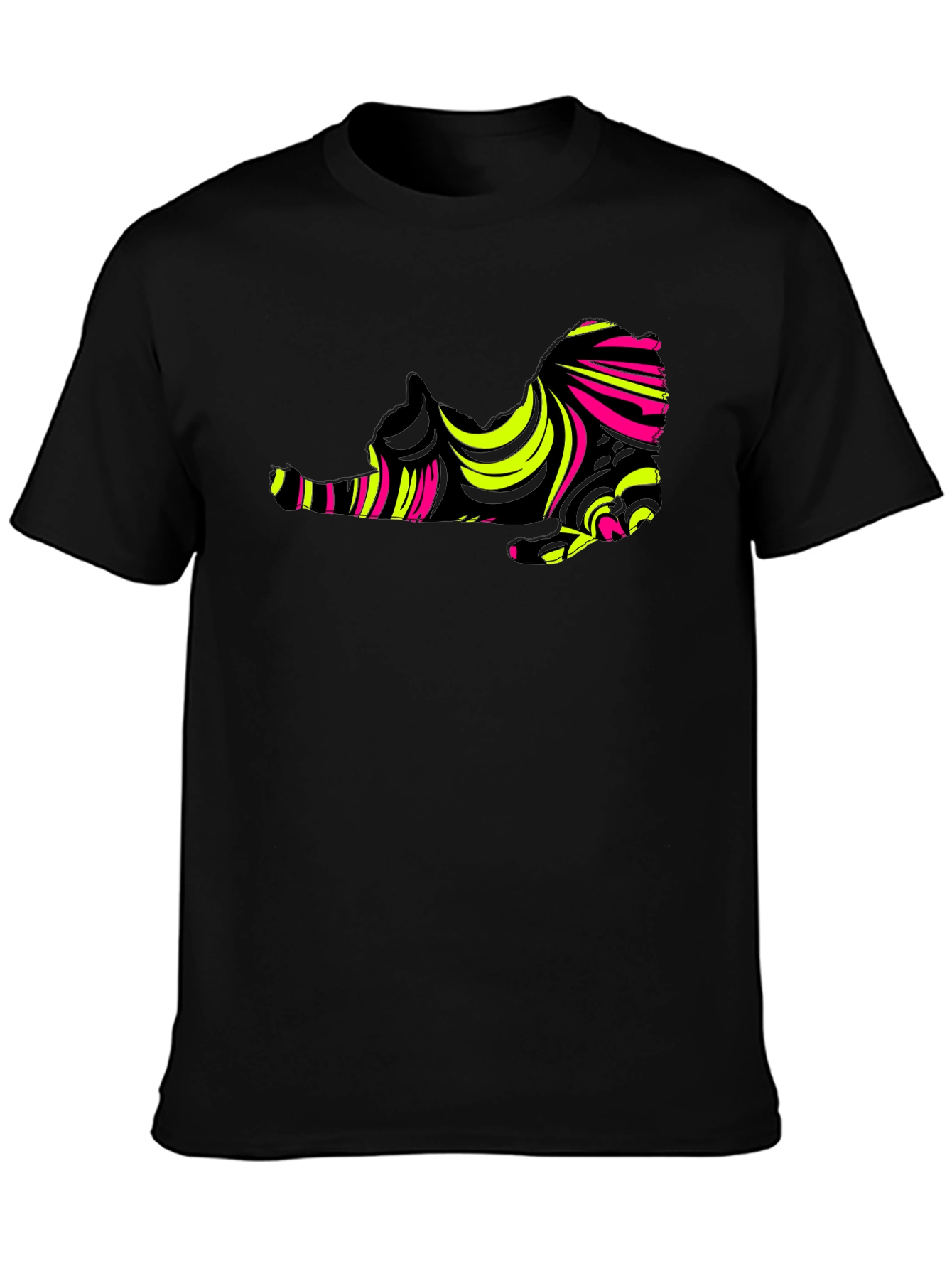 Abstract Cat Graphic Tee - Stylish Mens Black T-Shirt