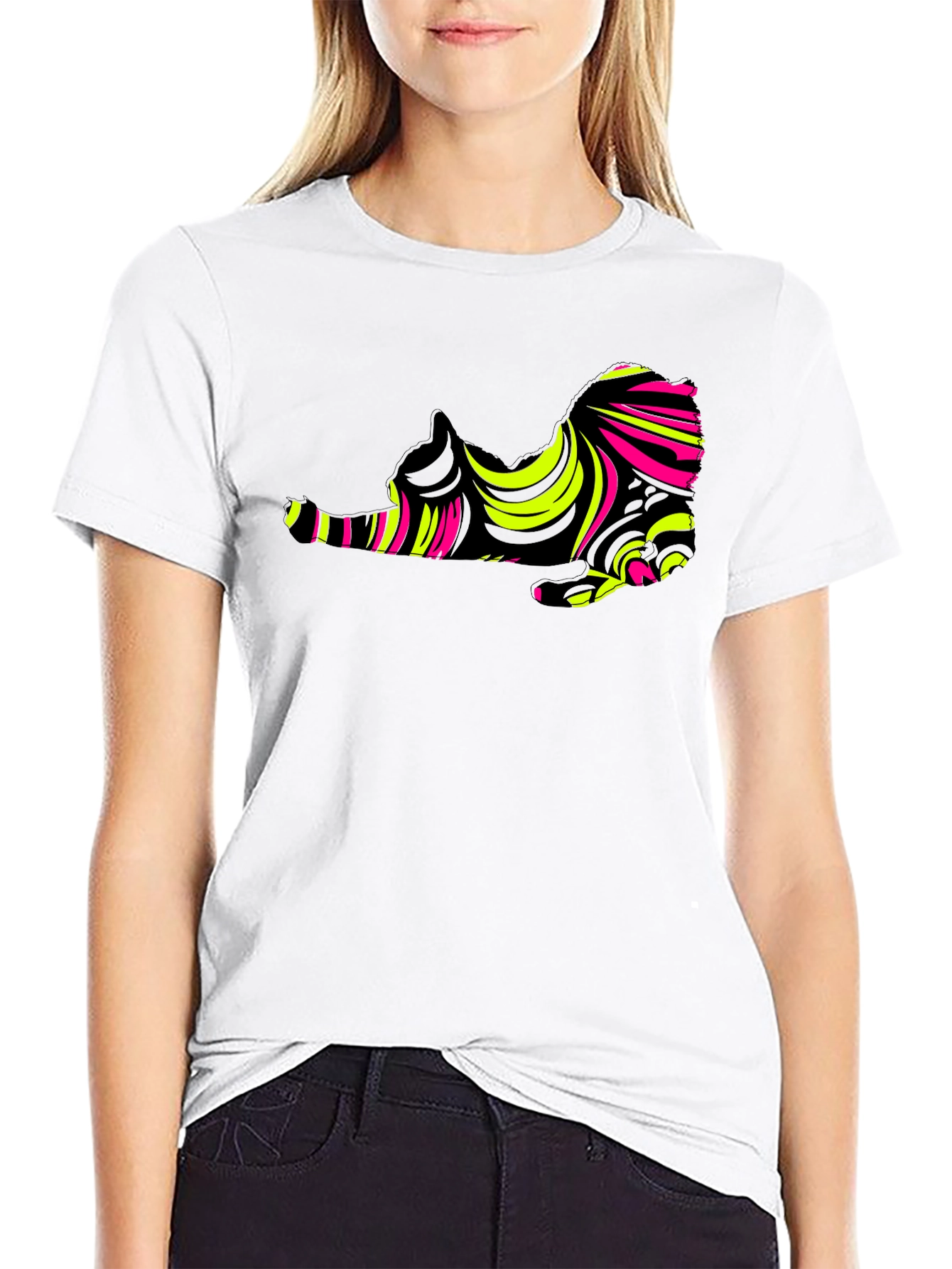 Abstract Cat Graphic Tee - Stylish Mens Black T-Shirt