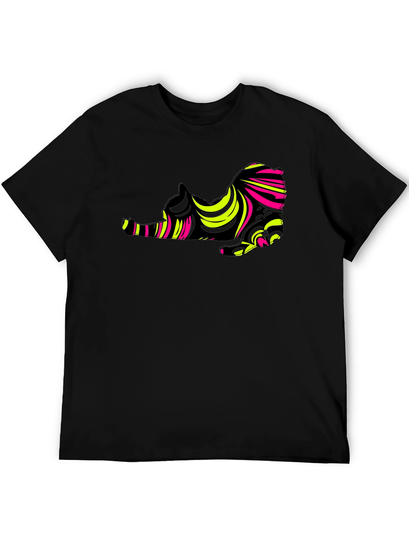 Abstract Cat Graphic Tee - Stylish Mens Black T-Shirt