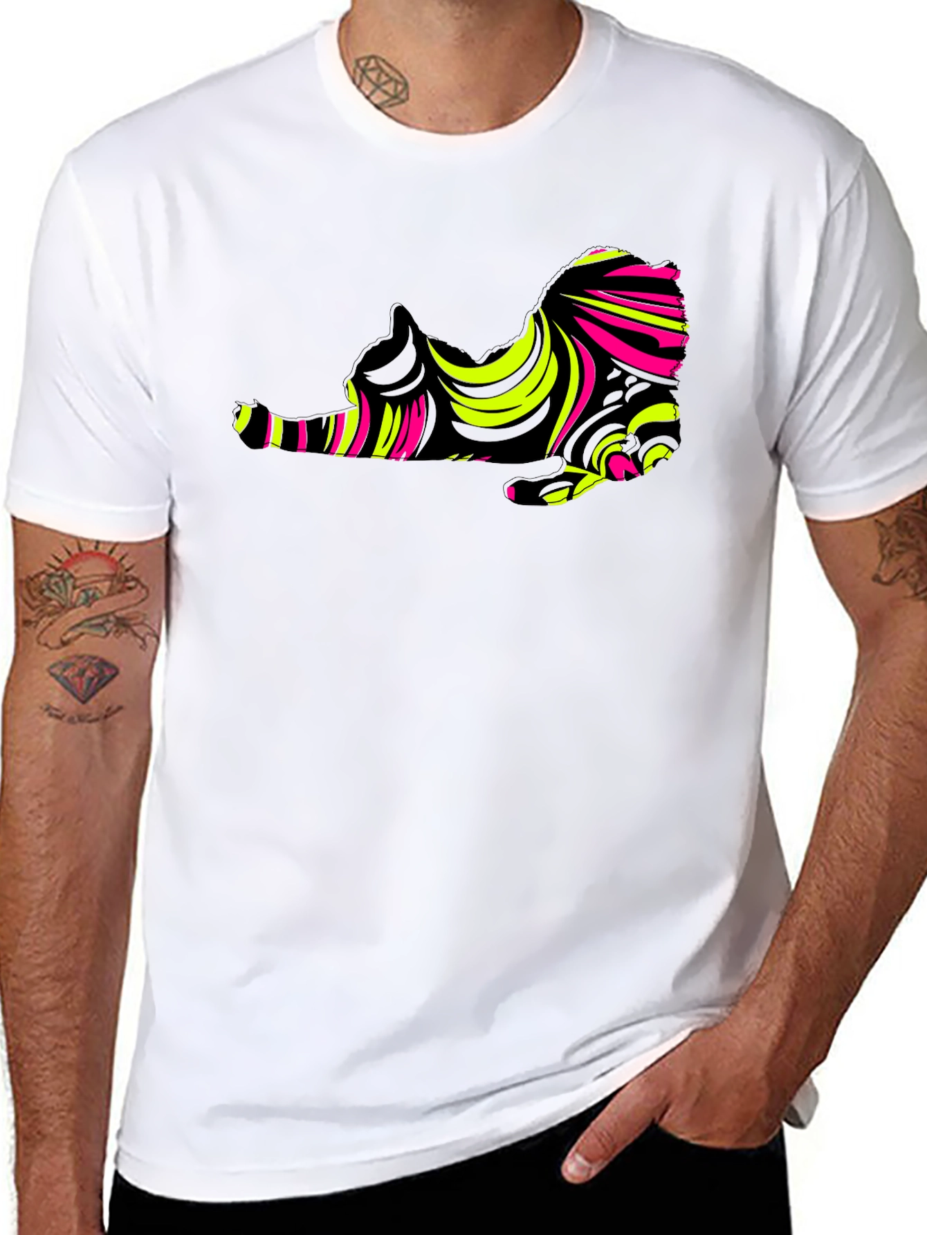 Abstract Cat Graphic Tee - Stylish Mens Black T-Shirt