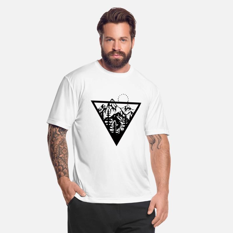 Triangle with mountains and birds