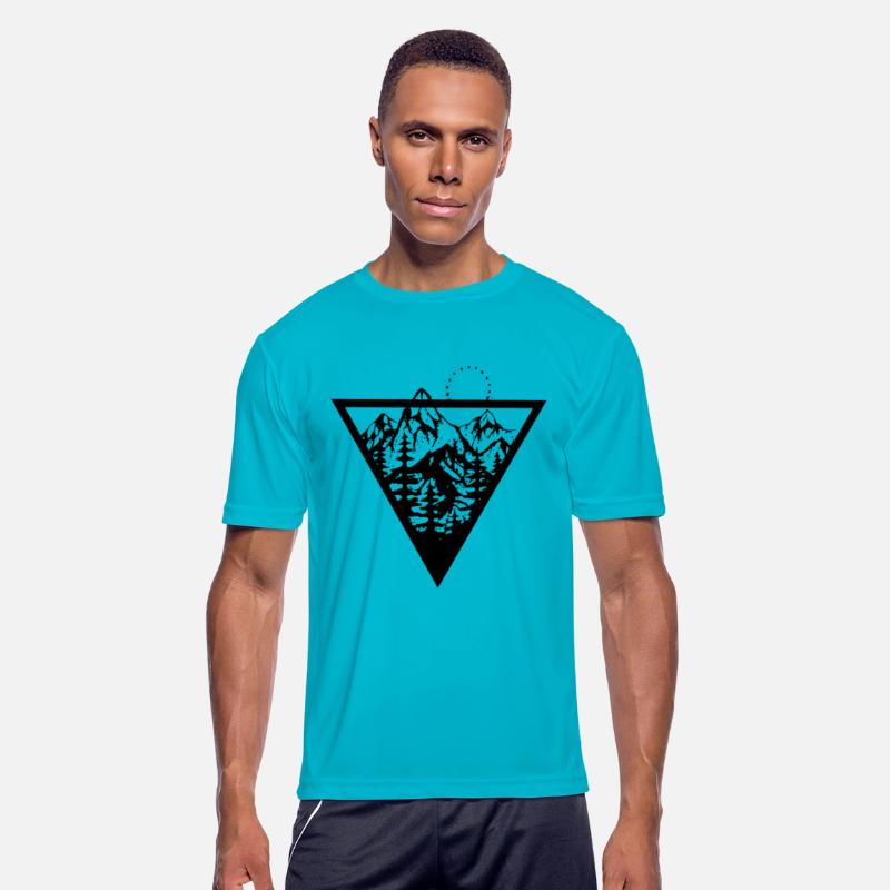 Triangle with mountains and birds