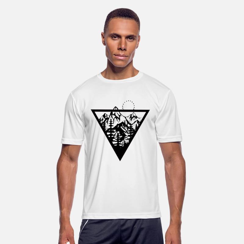 Triangle with mountains and birds