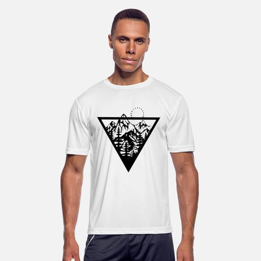 Triangle with mountains and birds