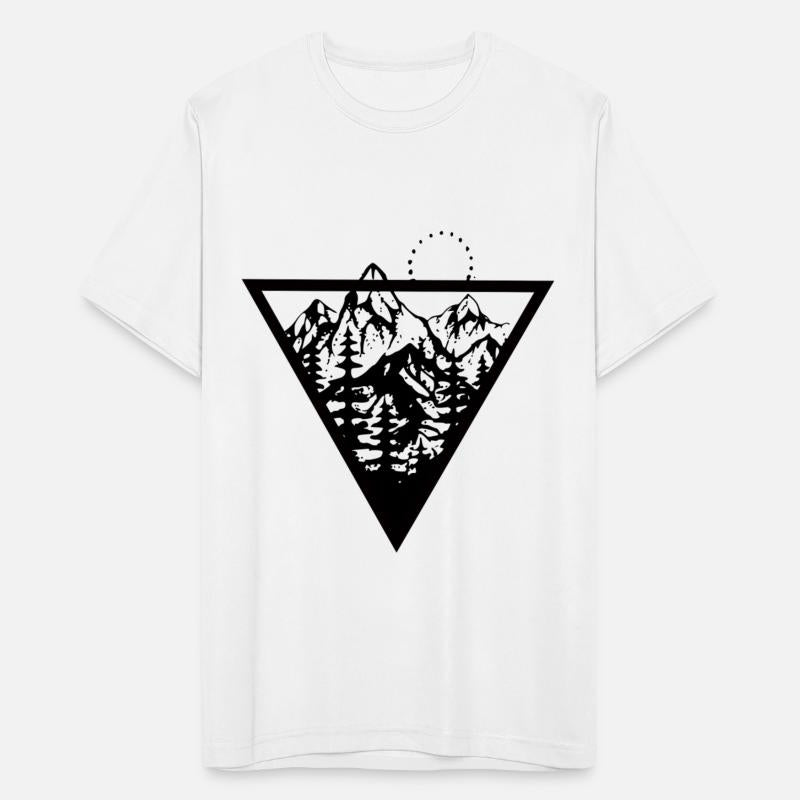 Triangle with mountains and birds