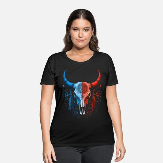 Tribal Skull Design Red Blue Split Art Shirt