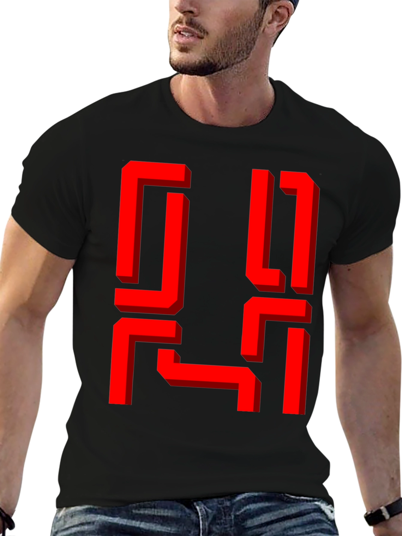 Retro Geometric Graphic Tee - Black