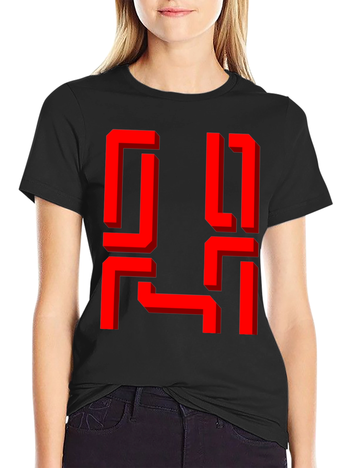 Retro Geometric Graphic Tee - Black