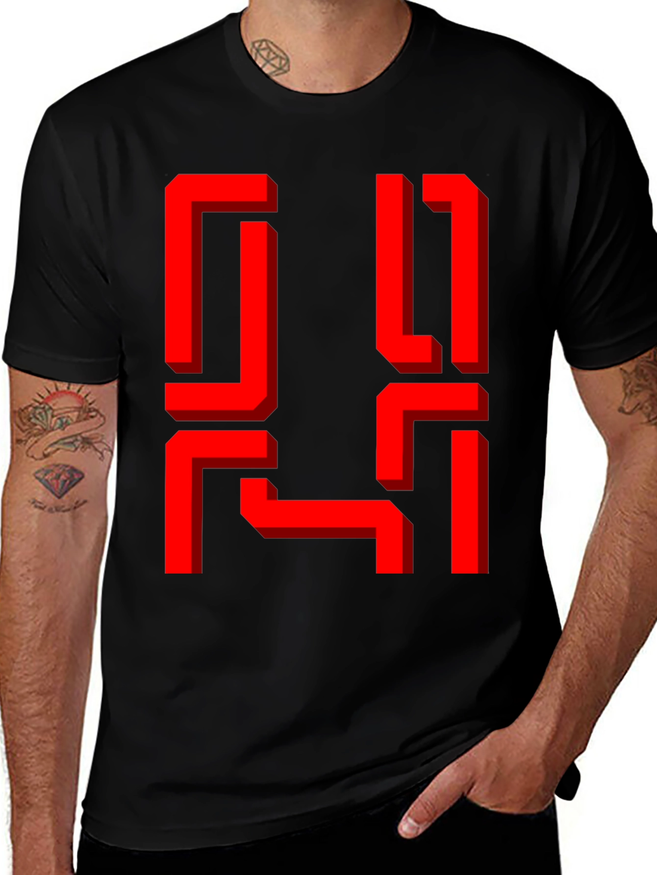 Retro Geometric Graphic Tee - Black