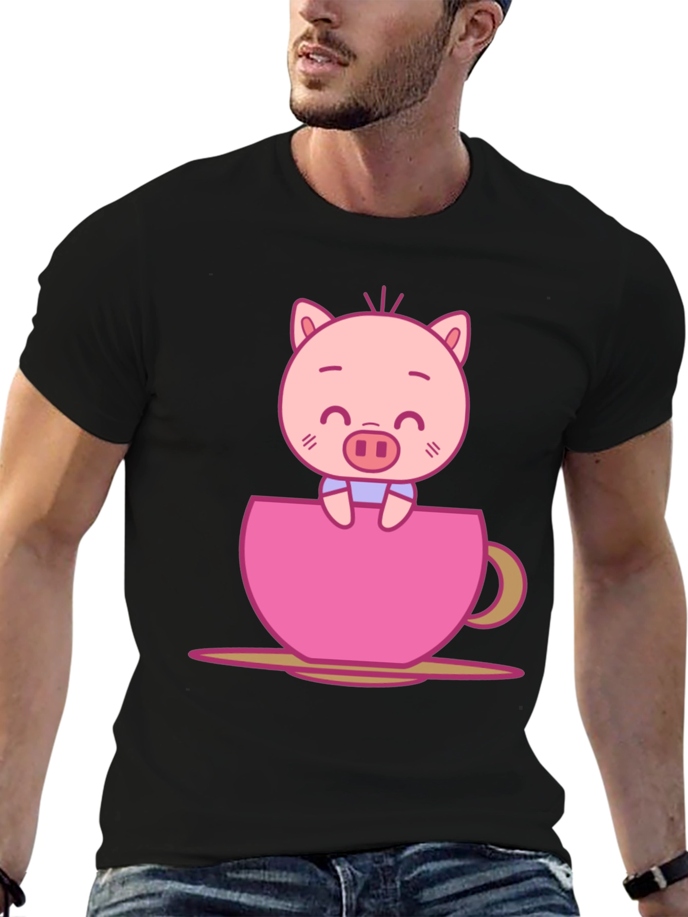 Pig in a Cup Black T-Shirt