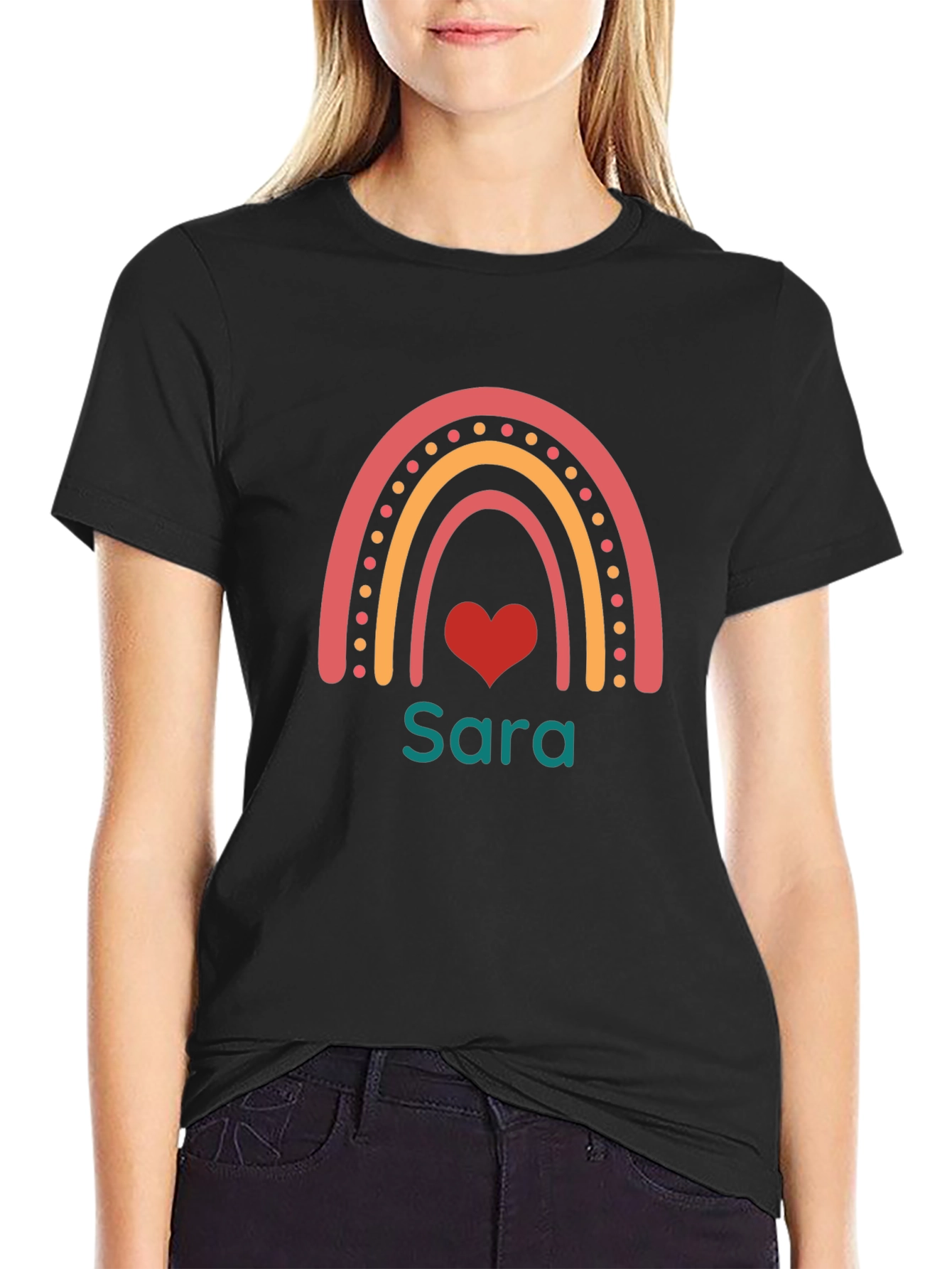 Rainbow Sara Personalized T-Shirt - Black