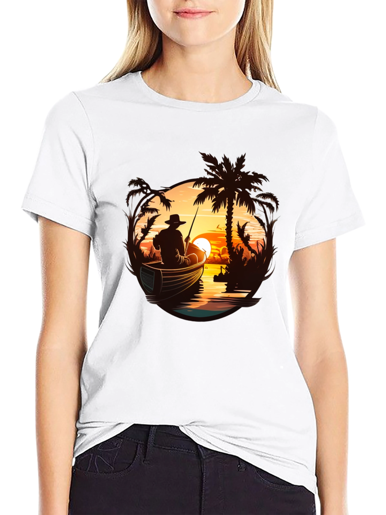 Fishing Sunset Graphic Tee - Black