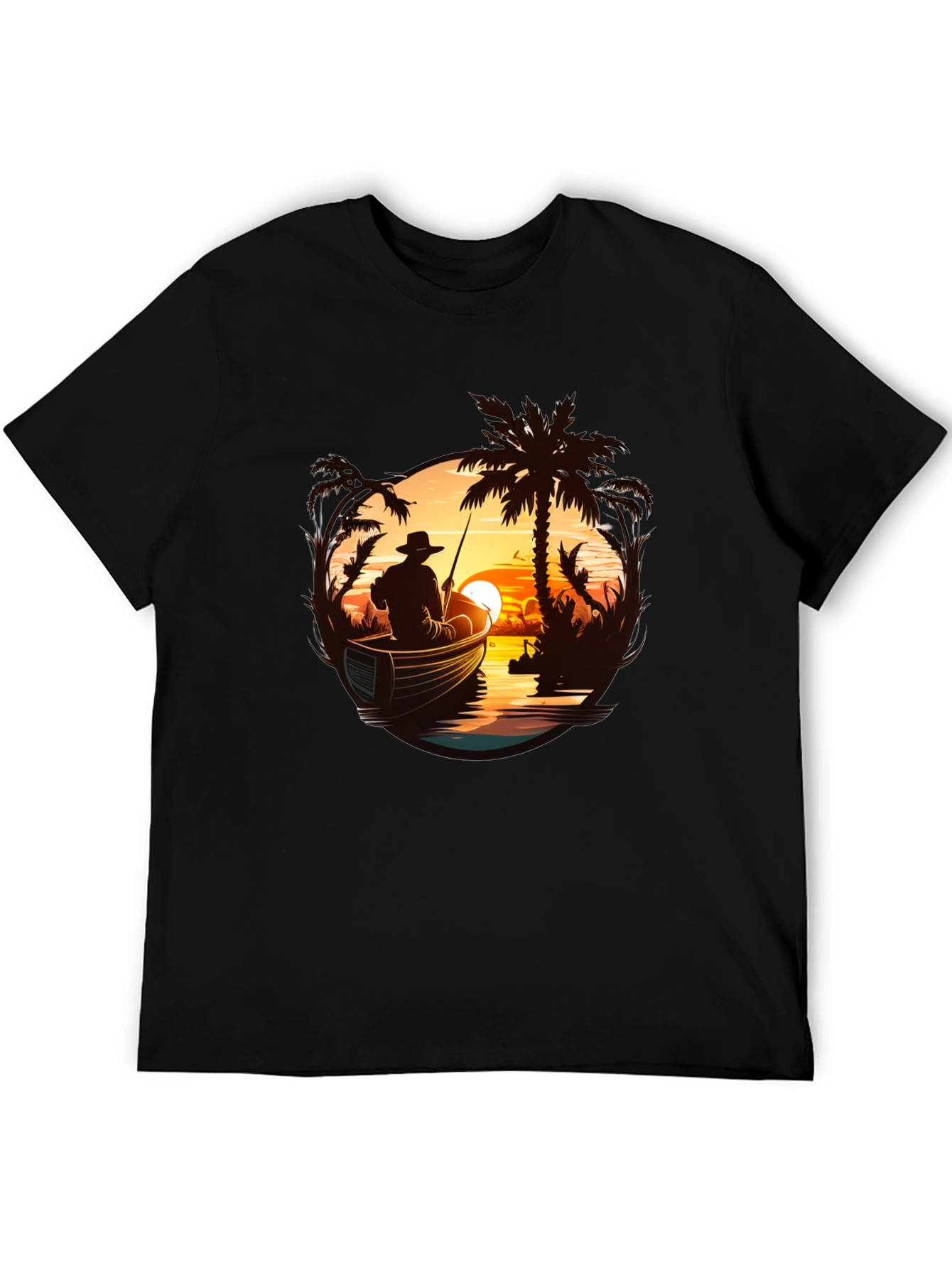Fishing Sunset Graphic Tee - Black
