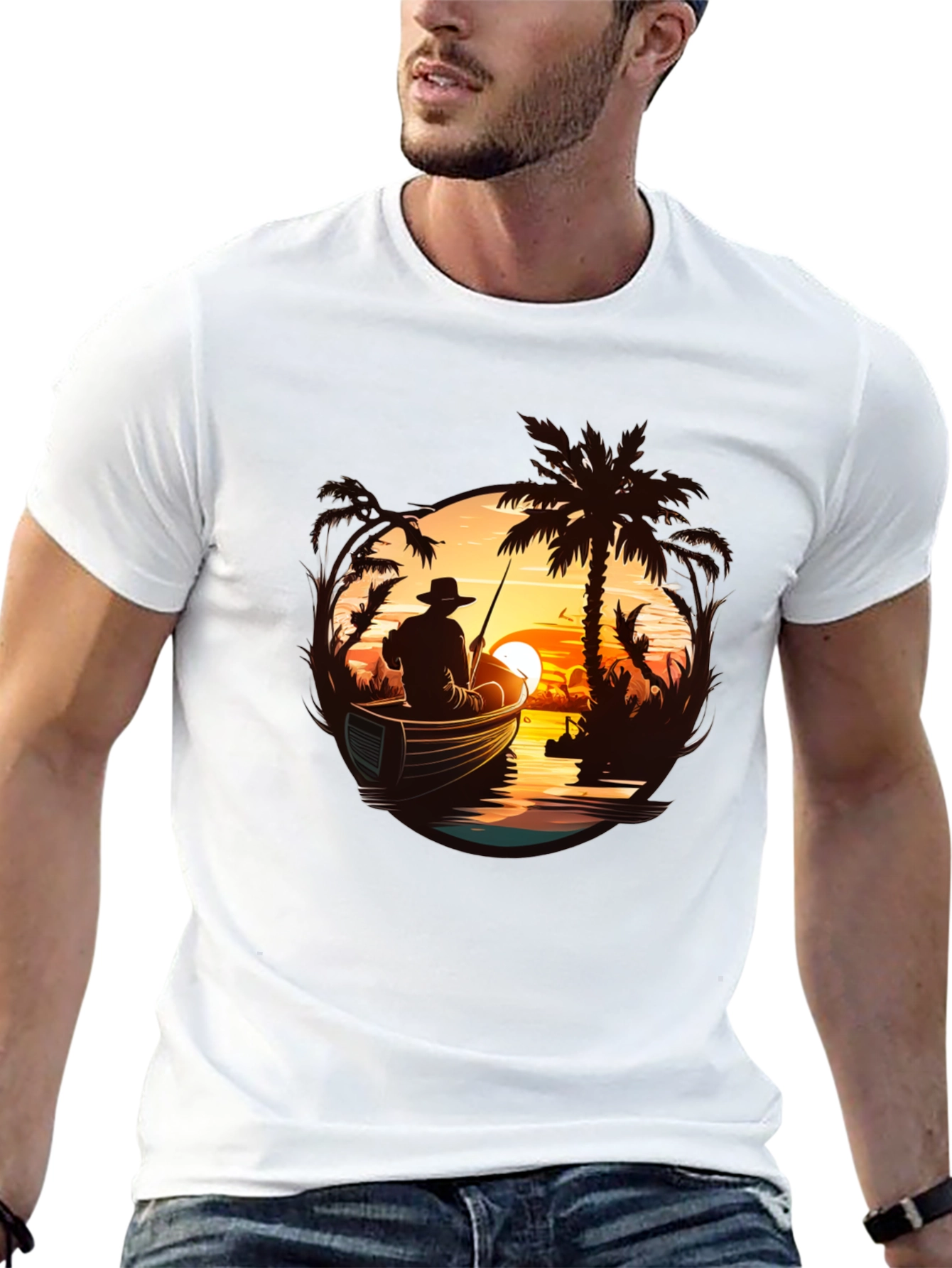Fishing Sunset Graphic Tee - Black