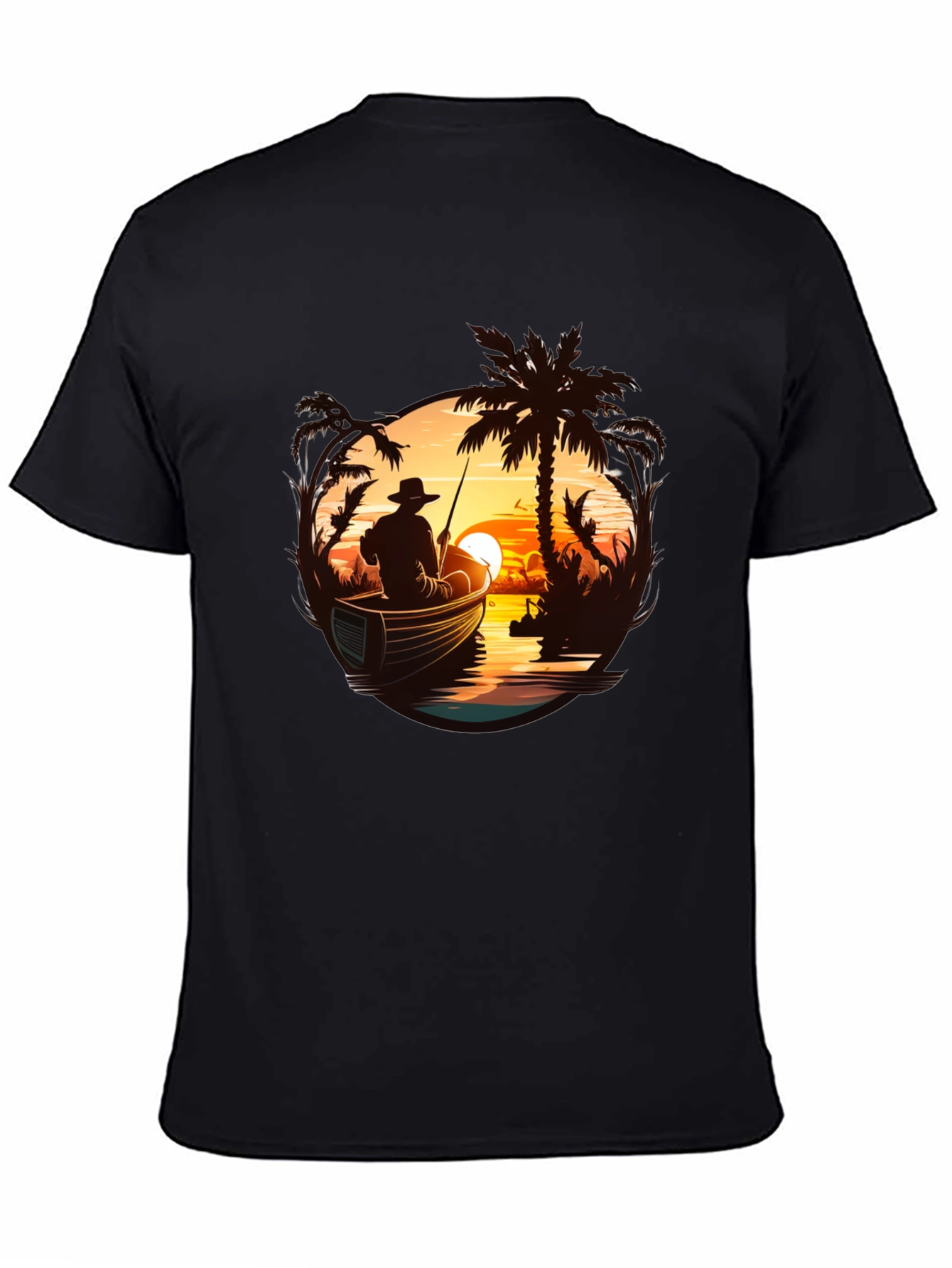 Fishing Sunset Graphic Tee - Black
