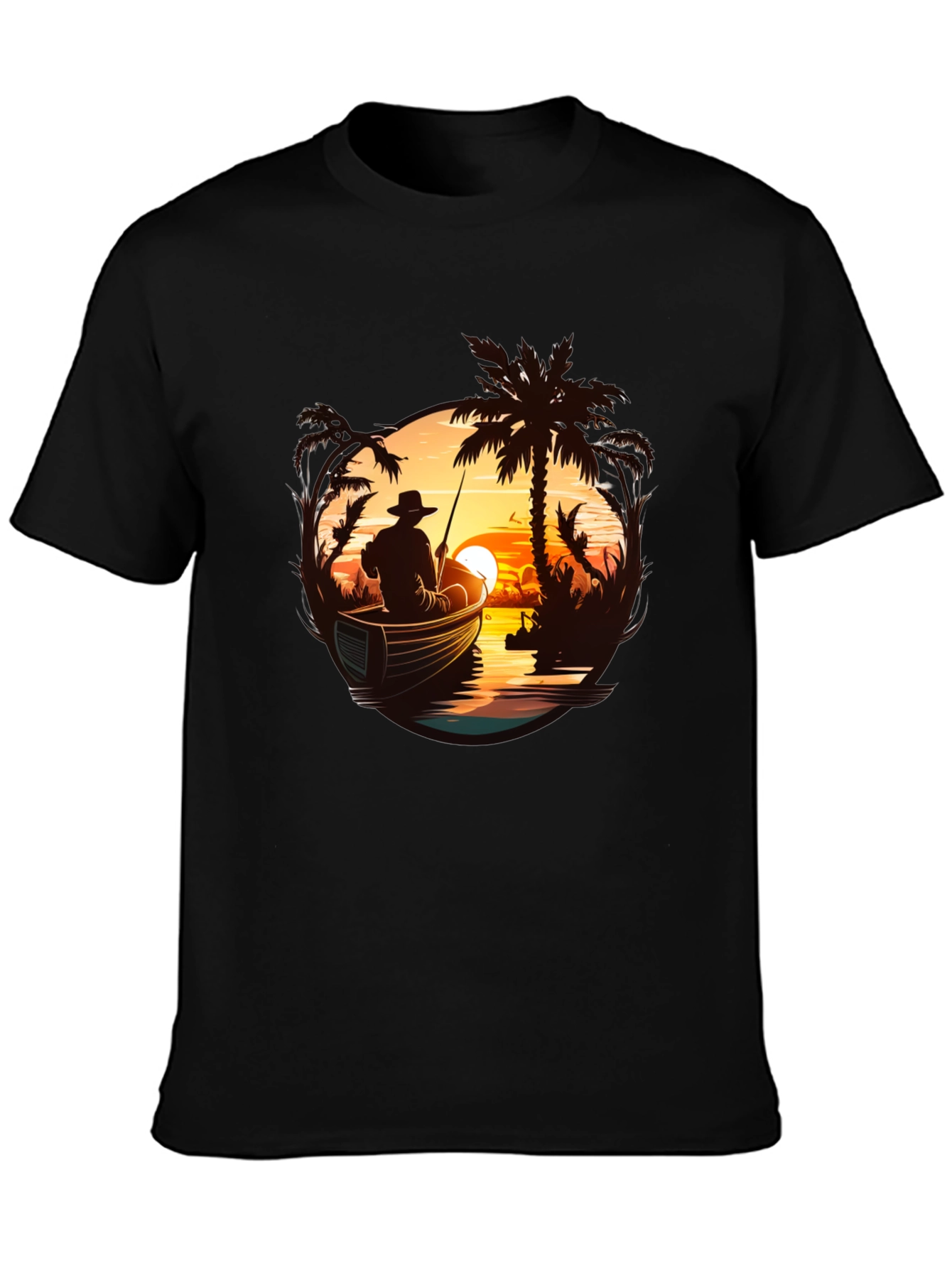 Fishing Sunset Graphic Tee - Black
