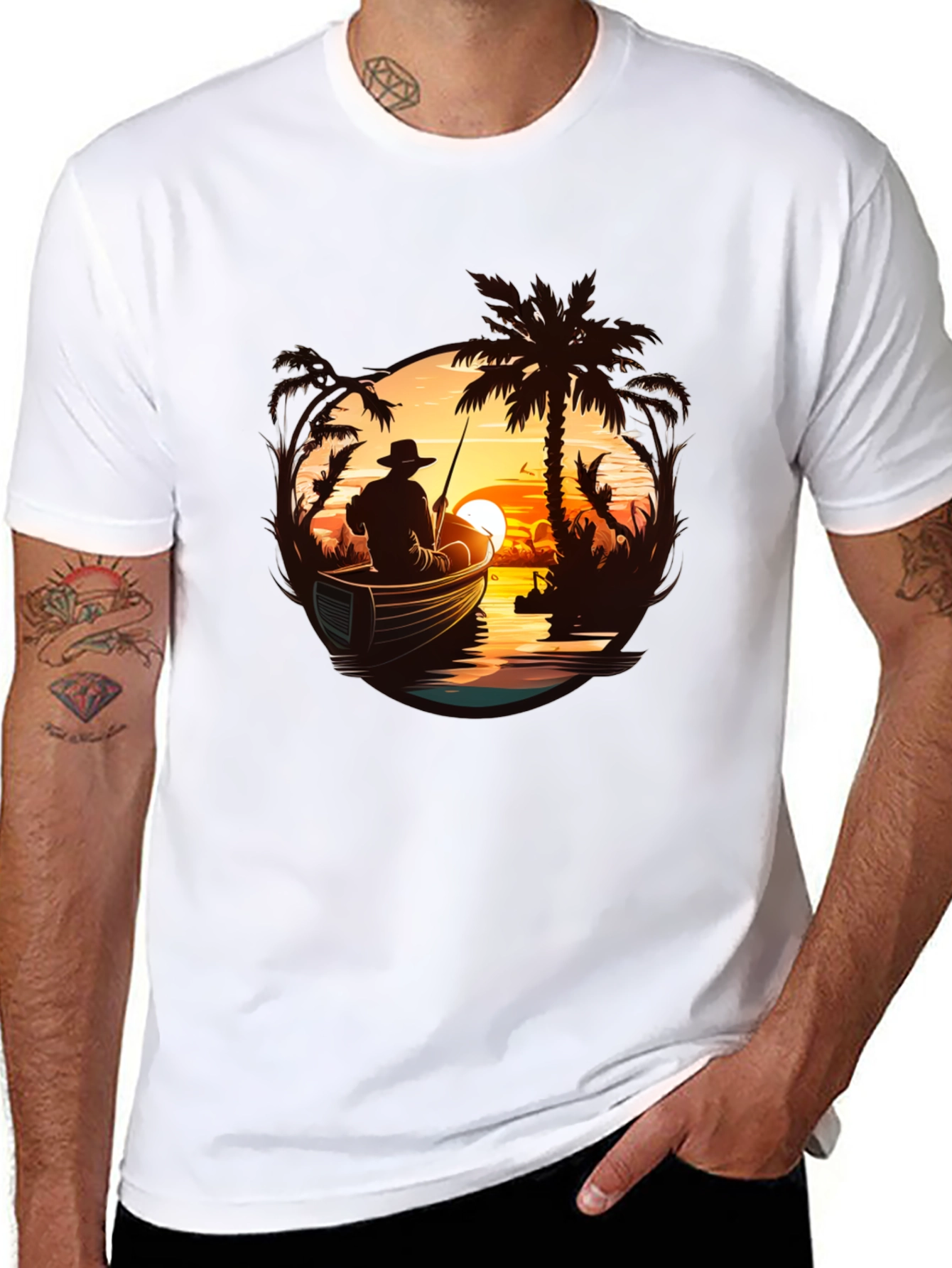 Fishing Sunset Graphic Tee - Black