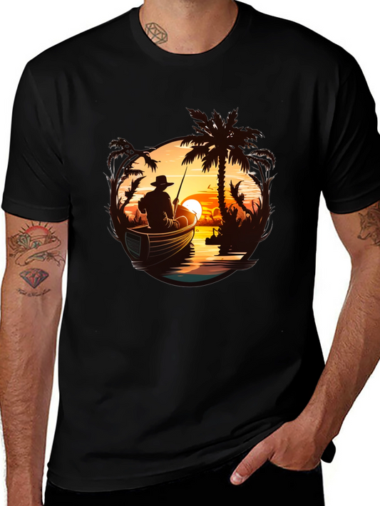 Fishing Sunset Graphic Tee - Black