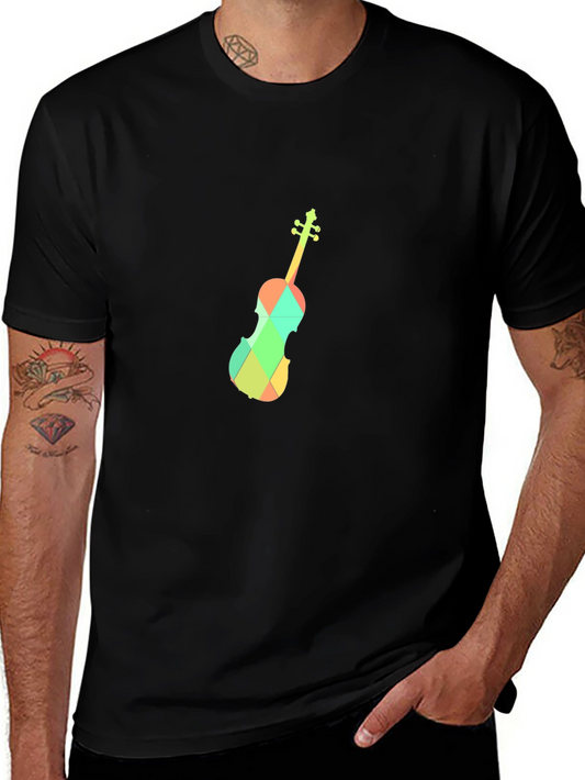 Geometric Violin Graphic Tee - Black Cotton Blend