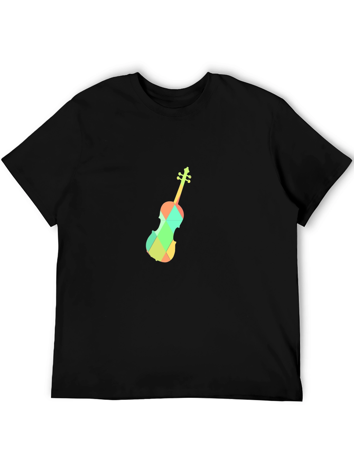 Geometric Violin Graphic Tee - Black Cotton Blend