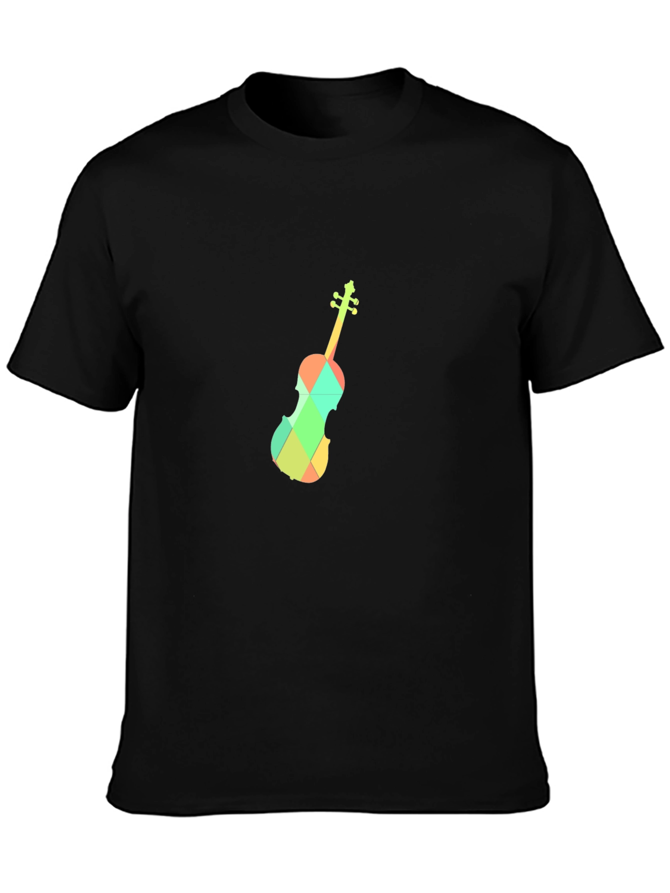 Geometric Violin Graphic Tee - Black Cotton Blend